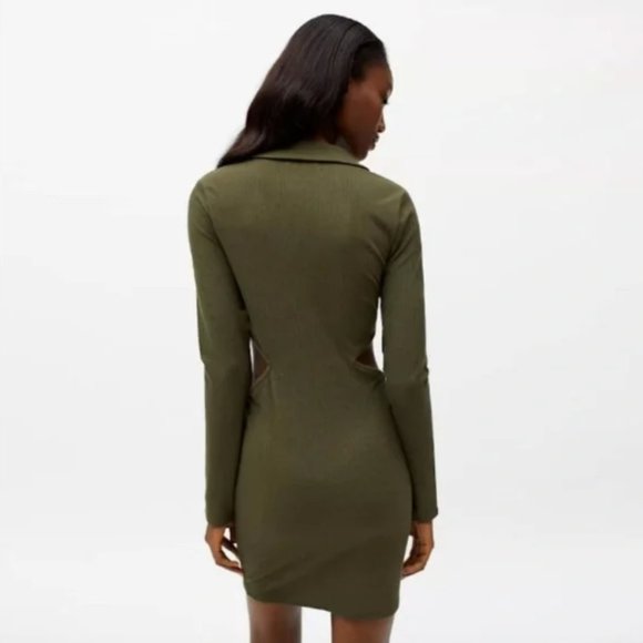 Urban Outfitters Gwen Olive Green Collared Long Sleeve Cutout Mini Dress - SizeM - Picture 5 of 6
